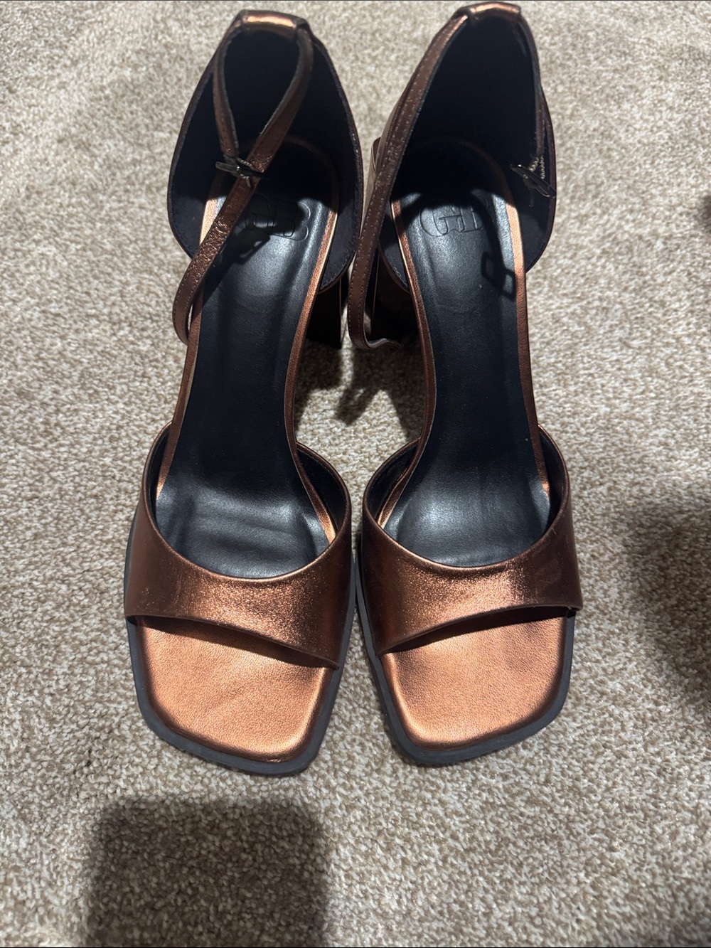 Gianni Bini Metallic Copper Ankle-Strap Block Heels